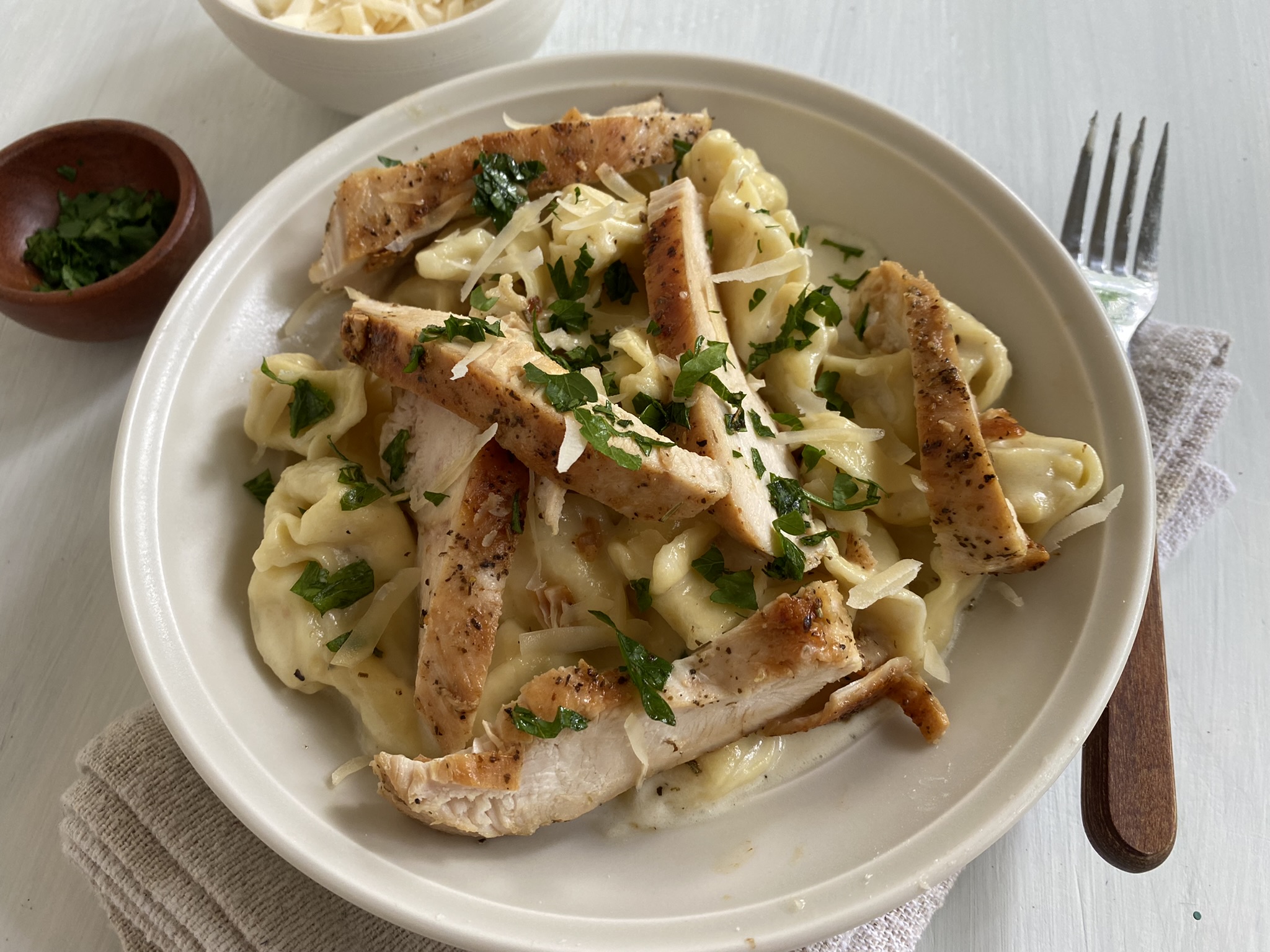 Insanely Delicious Tortellini Alfredo with Grilled Chicken
